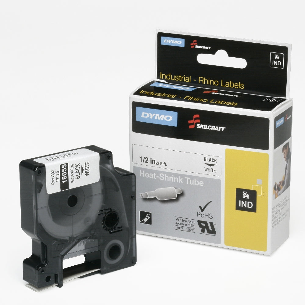 Image of Dymo® SKILCRAFT® Industrial Rhino Heat Shrink Label Cassette, Black on White, 1-1/2" x 5', Case of 14