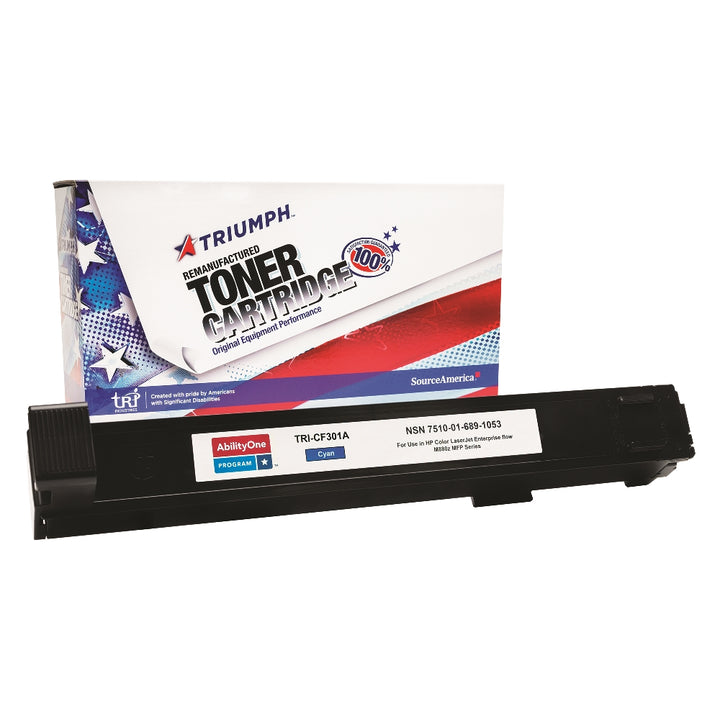 Image of SKILCRAFT® Remanufactured Toner Cartridge for HP CF301A (HP 827A), Page Yield 32k, Cyan