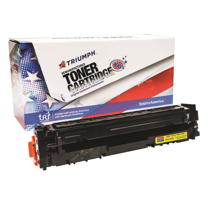 Image of SKILCRAFT® Remanufactured High Yield Toner Cartridge for HP CF502X (HP 202X), Page Yield 2.5k, Yellow