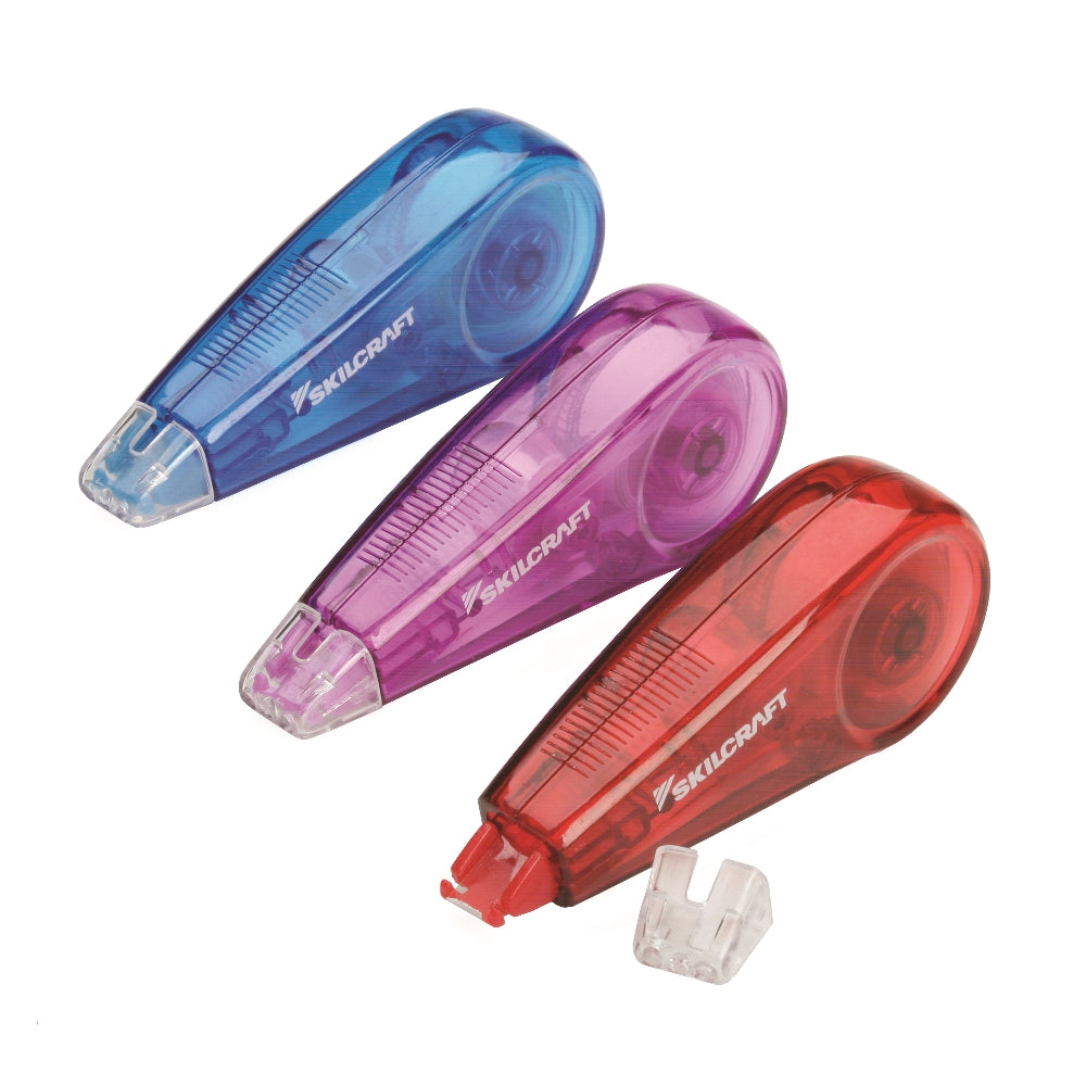 Image of SKILCRAFT® Correction Tape, Non-Refillable, Mini-Dispenser, 3/Package, Case of 12 Packages of 3