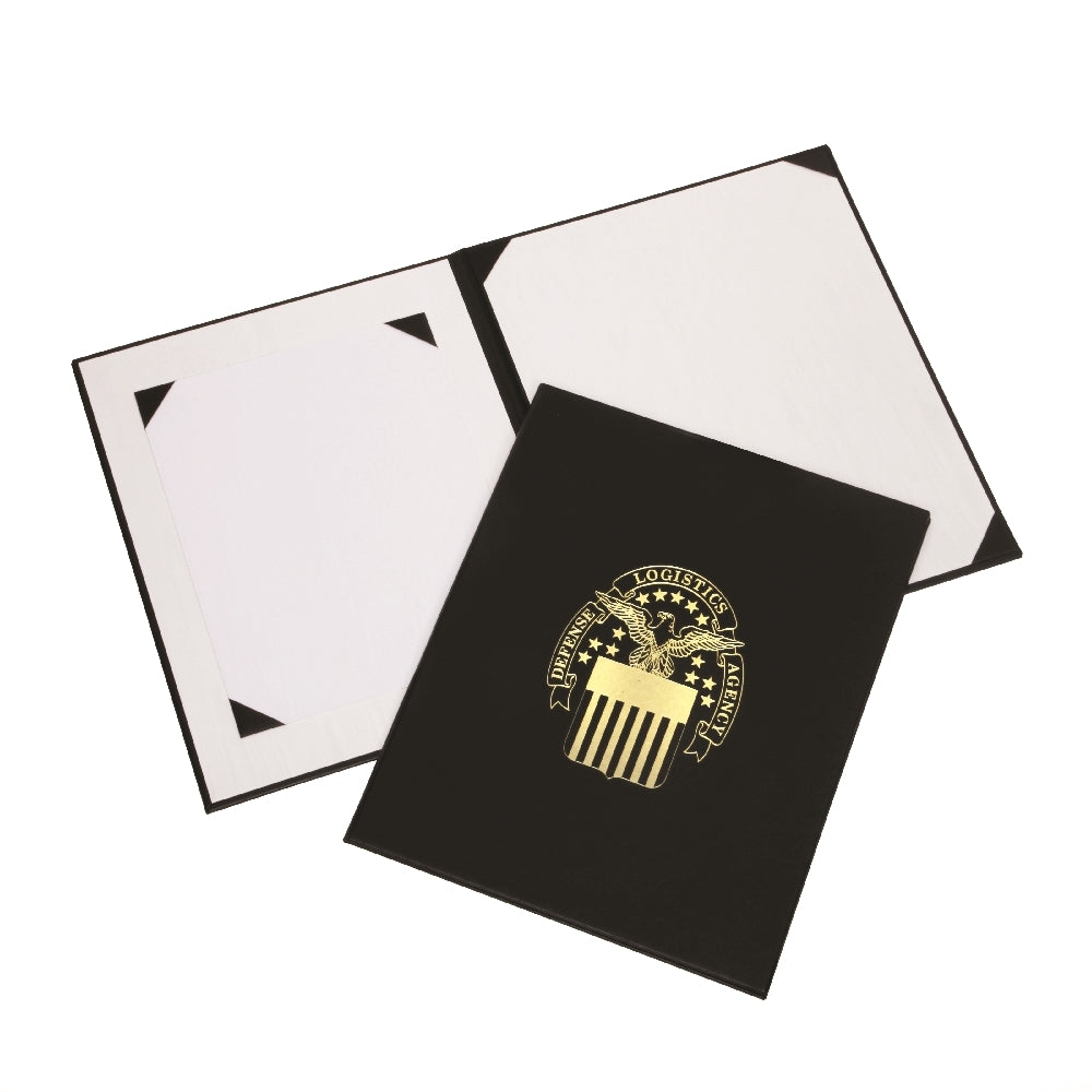Image of Awards Certificate Binder, Satin Finish, Gold DLA Seal, 11.5" x 14.5", Black