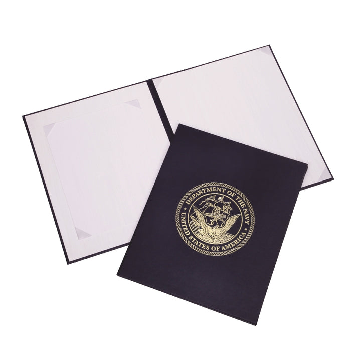 Image of Awards Certificate Binder, Satin Finish, Gold Navy Seal, 11.5" x 14.5", Blue