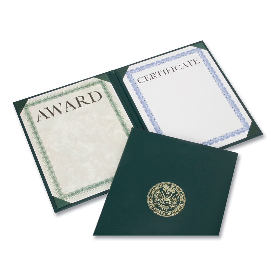 Image of Awards Certificate Binder - Padded Cover - Gold Army Seal - Portrait - 9.125" x 11.625" - Green