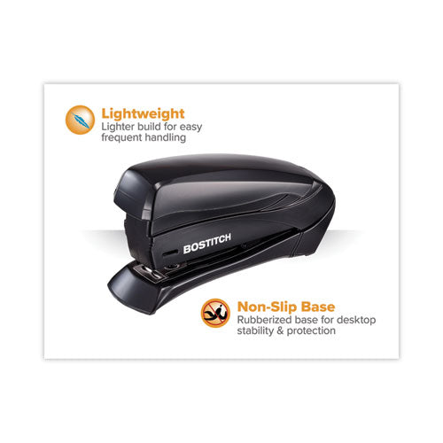 Image of Bostitch® 1493 Inspire Spring-Powered Half-Strip Compact Stapler, 15-Sheet Capacity, Black