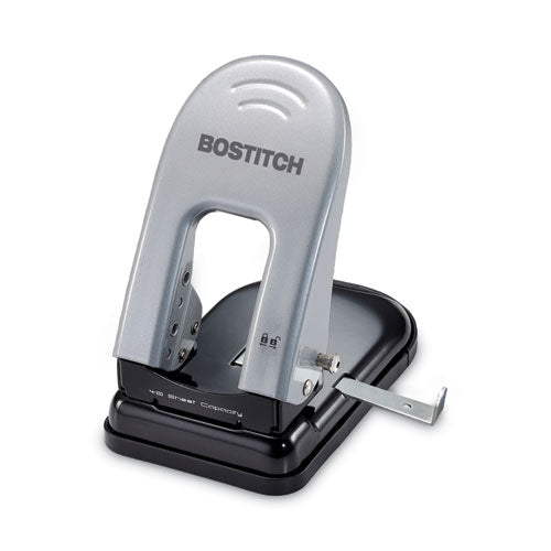 Image of BostitchÂ® 40-Sheet Ez Squeeze Two-Hole Punch, 9/32" Holes, Black/silver