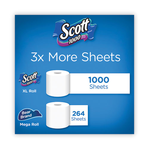 Image of Scott® 10060 1000 Bathroom Tissue, Septic Safe, 1-Ply, White, 1,000 Sheets/Roll, 12 Rolls/Pack, 4 Packs/Carton