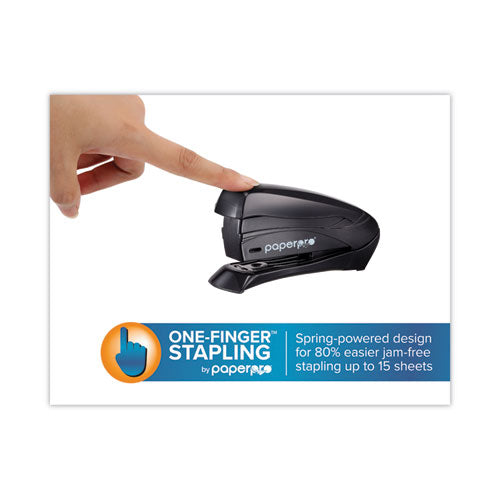 Image of Bostitch® 1493 Inspire Spring-Powered Half-Strip Compact Stapler, 15-Sheet Capacity, Black