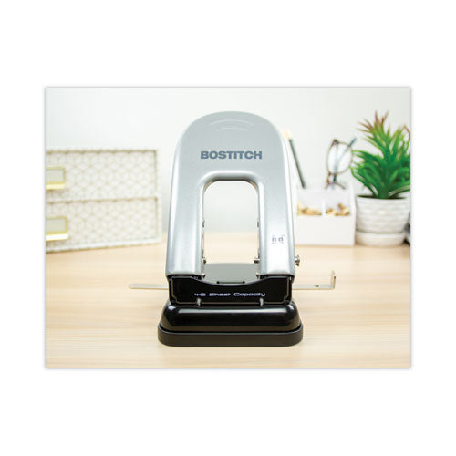 Image of BostitchÂ® 40-Sheet Ez Squeeze Two-Hole Punch, 9/32" Holes, Black/silver