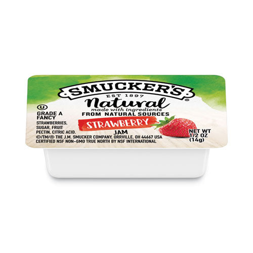 Image of Smucker's® 5150008201 Smuckers 1/2 Ounce Natural Jam, Strawberry, 0.5 oz Container, 200/Carton