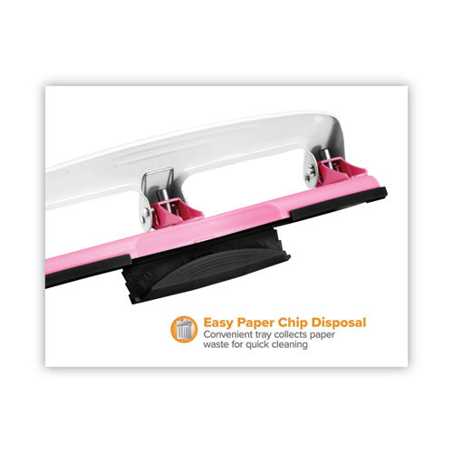 Image of BostitchÂ® 12-Sheet EZ Squeeze InCourage Three-Hole Punch, Breast Cancer Awareness, 9/32" Holes, Pink