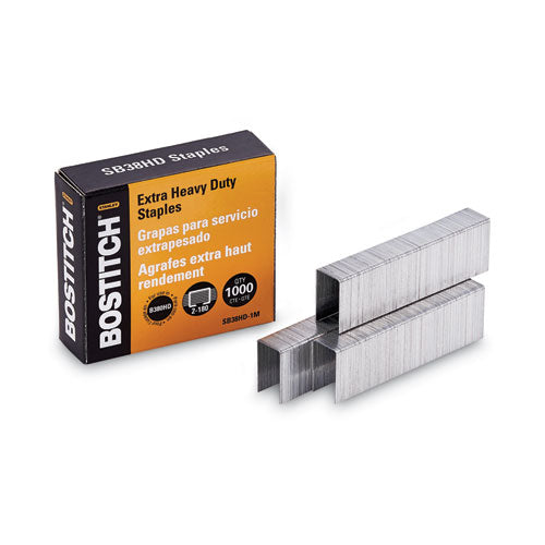Image of Bostitch® SB38HD-1M Heavy-Duty Premium Staples, 0.88" Leg, 0.5" Crown, Steel, 1,000/box