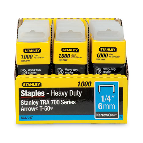 Image of Stanley® TRA704T Sharpshooter Heavy-Duty Tacker Staples, 0.25" Leg, 0.5" Crown, Steel, 1,000/box