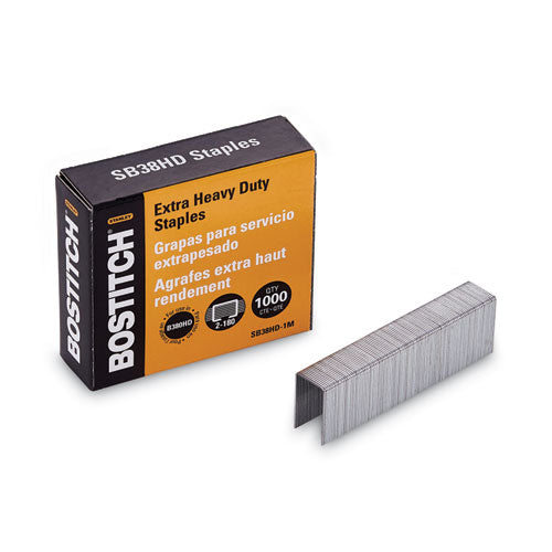 Image of Bostitch® SB38HD-1M Heavy-Duty Premium Staples, 0.88" Leg, 0.5" Crown, Steel, 1,000/box