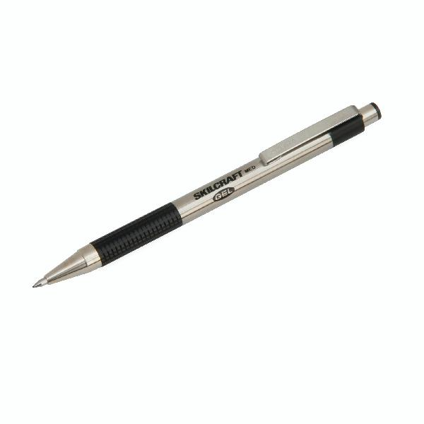 Image of SKILCRAFT® ZEBRA® Stainless-Steel Retractable Gel Pen, Black Ink, Medium Point