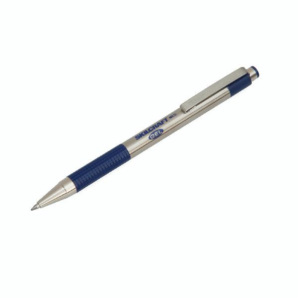 Image of SKILCRAFT® ZEBRA® Stainless-Steel Retractable Gel Pen, Blue Ink, Medium Point, 2/Package, Case of 12 Packages