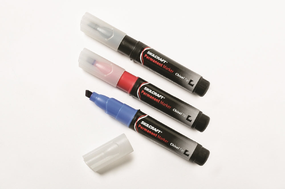 Image of SKILCRAFT® Large Permanent Marker, Chisel Tip, Black/Blue/Red Ink