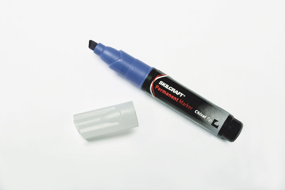 Image of SKILCRAFT® Large Permanent Marker, Chisel Tip, Blue Ink