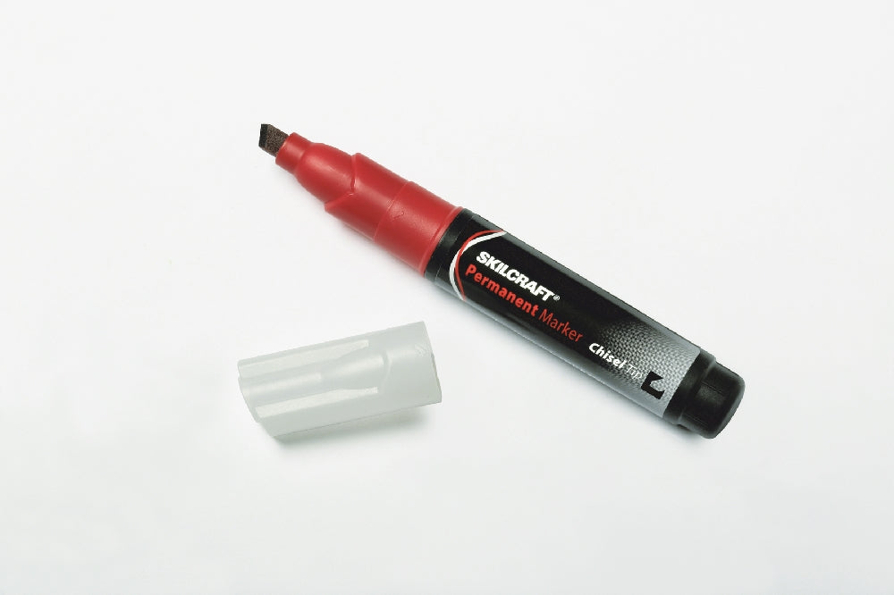 Image of SKILCRAFT® Large Permanent Marker, Chisel Tip, Red Ink