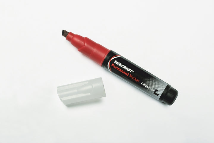 Image of SKILCRAFT® Large Permanent Marker, Chisel Tip, Red Ink, Case of 36 Dozen