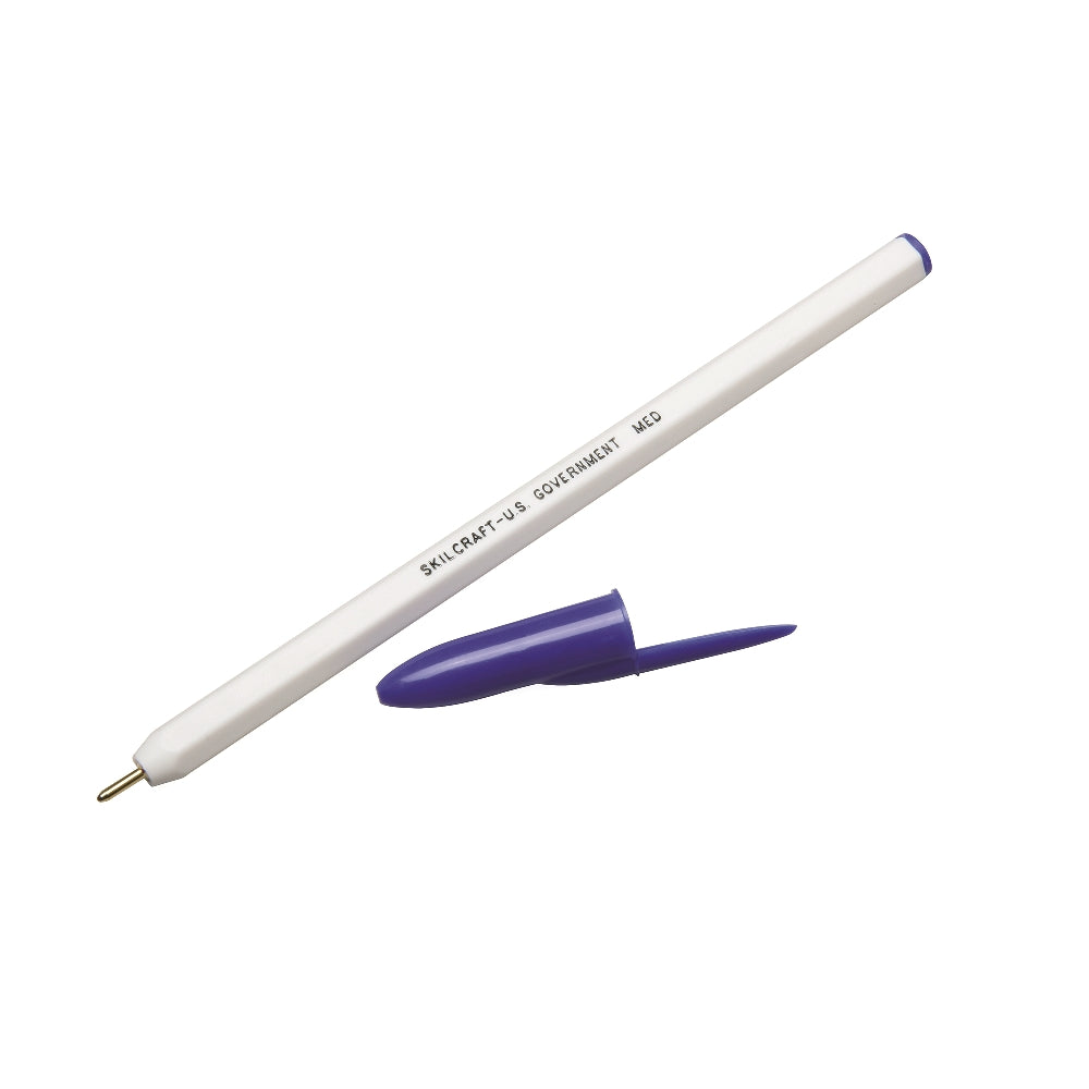 Image of SKILCRAFT® Stick Pen, Hexagonal Barrel, Blue Ink, Medium Point, Case of 12 Dozen