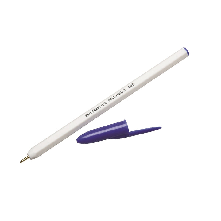 Image of SKILCRAFT® Stick Pen, Hexagonal Barrel, Blue Ink, Medium Point, Case of 12 Dozen