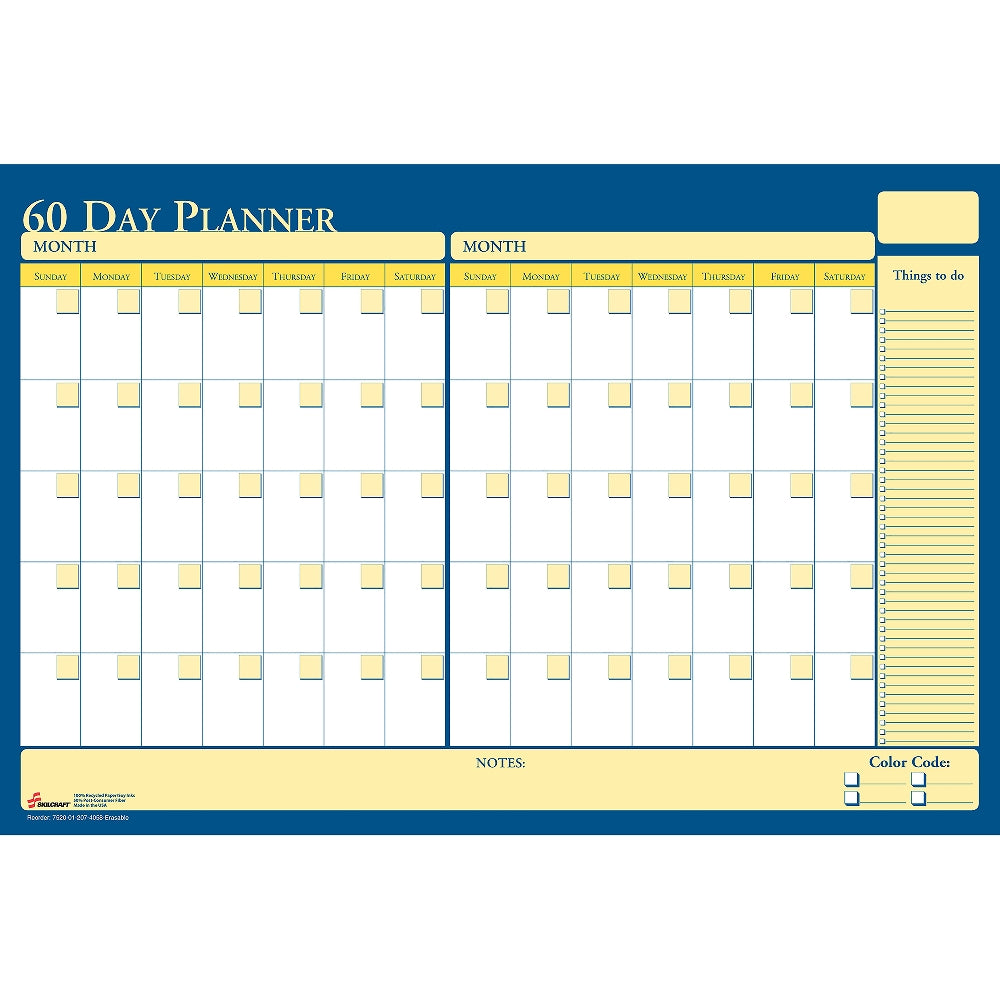 Image of SKILCRAFT® Reversible and Erasable Non-Dated 30/60 Day Flexible Planner, 36" W x 24" L