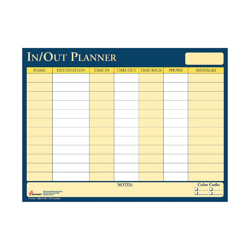 Image of SKILCRAFT® In/Out Erasable Scheduler