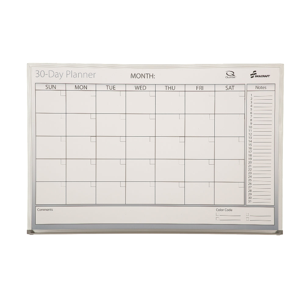 Image of Quartet® SKILCRAFT® Dry Erase 30-Day Monthly Control Planner Board, 36" X 24"