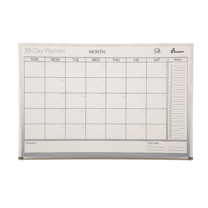 Image of Quartet® SKILCRAFT® Dry Erase 30-Day Monthly Control Planner Board, 36" X 24"