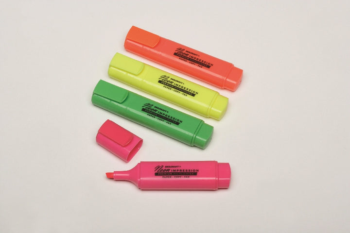 Image of SKILCRAFT® Neon Flat Highlighter, Green/Orange/Pink/Yellow Ink