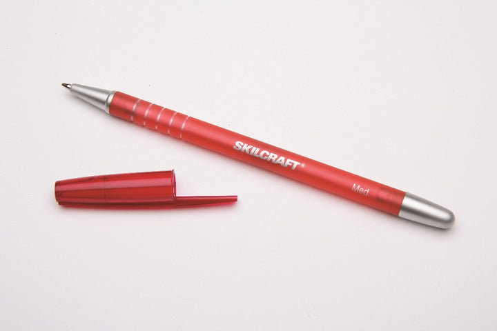 Image of SKILCRAFT® Rubberized/Refillable Ballpoint Pen, Red Ink, Medium Point