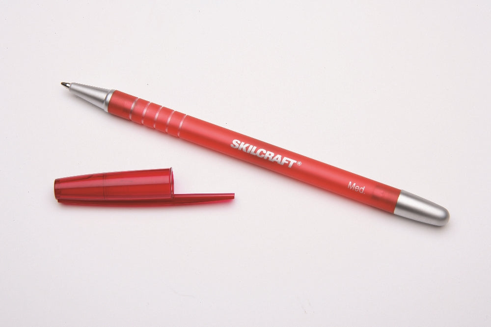 Image of SKILCRAFT® Rubberized/Refillable Ballpoint Pen, Red Ink, Medium Point, Case of 12 Dozen