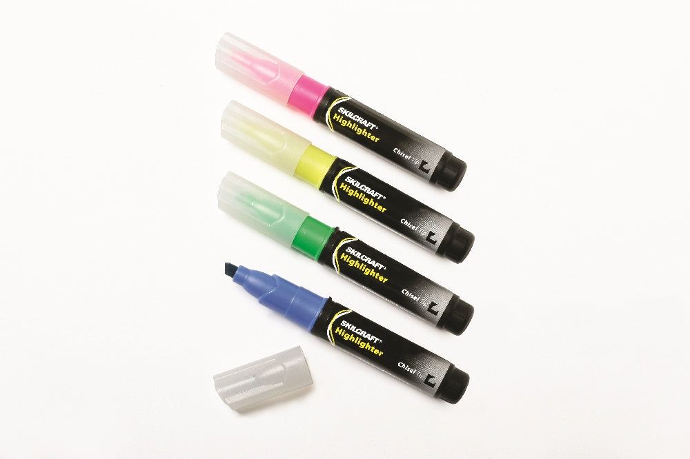 Image of SKILCRAFT® Large Fluorescent Highlighter, Yellow/Pink/Blue/Green Ink