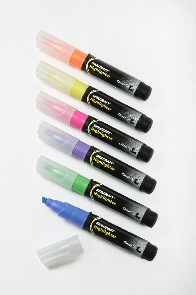 Image of SKILCRAFT® Large Fluorescent Highlighter, Yellow/Pink/Blue/Green/Purple/Orange Ink