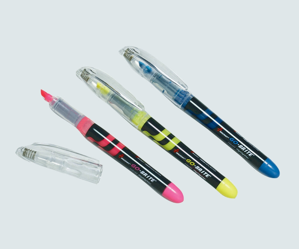 Image of SKILCRAFT® go-brite® Go-Brite Liquid Highlighter, Yellow/Pink/Blue Ink
