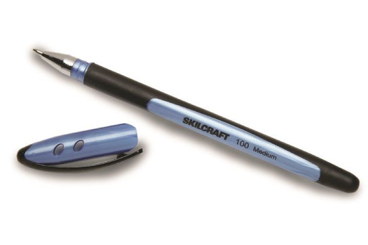Image of SKILCRAFT® 100 Rubberized Stick Pen, Blue Ink, Medium Point, Case of 12 Dozen