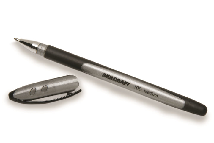 Image of SKILCRAFT® 100 Rubberized Stick Pen, Black Ink, Medium Point, Case of 12 Dozen