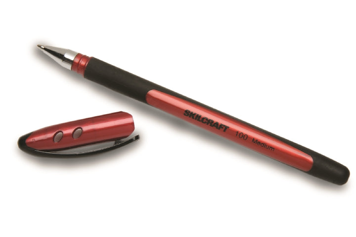 Image of SKILCRAFT® 100 Rubberized Stick Pen, Red Ink, Medium Point