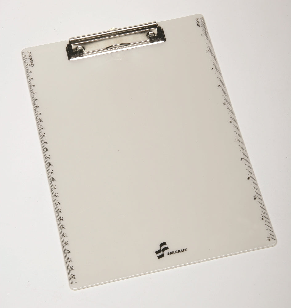 Image of SKILCRAFT® Recycled Plastic Clipboard w/Screen Printed Ruler, Pearl White/Black