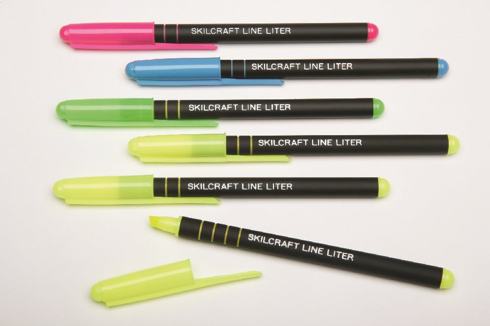 Image of SKILCRAFT® Line Liter Highlighter, Blue (1) Green (1) Pink (1) Yellow (3) Ink, Case of 144 Sets