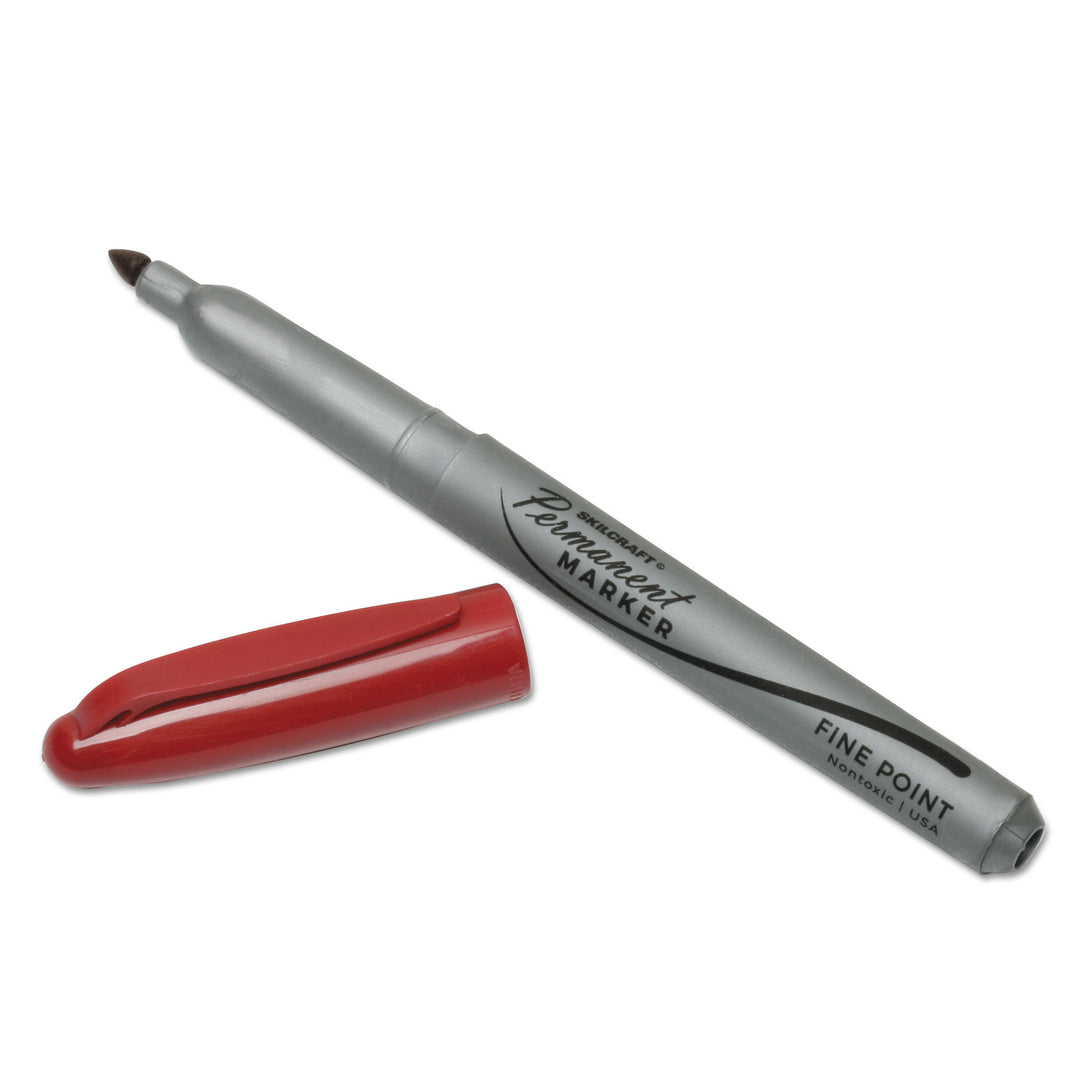 Image of SKILCRAFT® Permanent Marker, Fine Point, Red Ink
