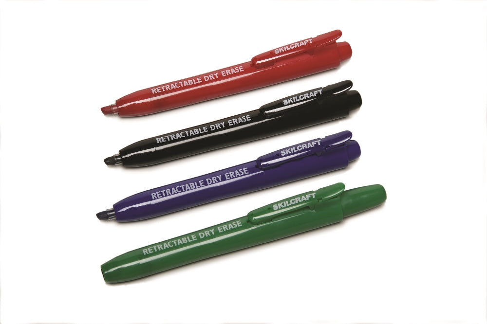 Image of SKILCRAFT® Retractable Chisel Tip Dry Erase Marker, Set of 4, Case of 12 Sets