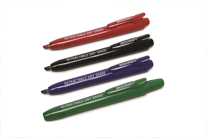 Image of SKILCRAFT® Retractable Chisel Tip Dry Erase Marker, Set of 4, Case of 12 Sets