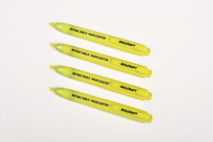 Image of SKILCRAFT® Retractable Chisel Tip Highlighter, 4 Pack, Yellow Ink