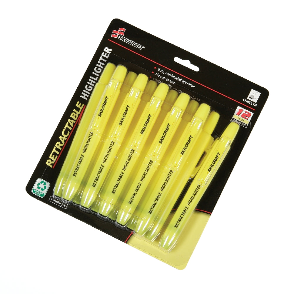 Image of SKILCRAFT® Retractable Chisel Tip Highlighter, 12 Pack, Yellow Ink