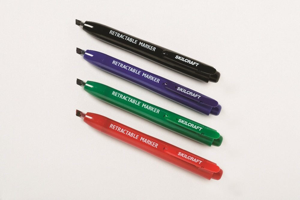 Image of SKILCRAFT® Retractable Permanent Marker, Chisel Tip, 4 Color Set