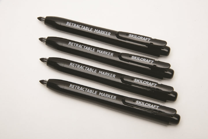 Image of SKILCRAFT® Retractable Permanent Marker, Fine Point, Black Ink, 4/Package, Case of 12 4-packs