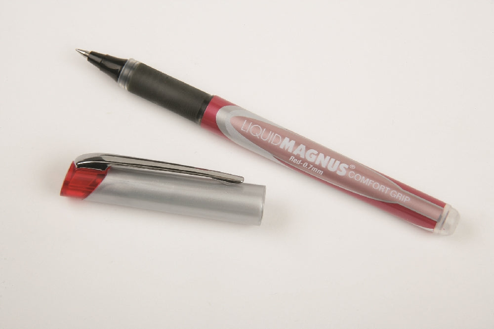Image of SKILCRAFT® Liquid Magnus® Liquid Magnus Comfort Grip Rollerball Pen, Red Ink, Fine Point Arrowhead 0.7mm, 4/Package, Case of 12 Packages