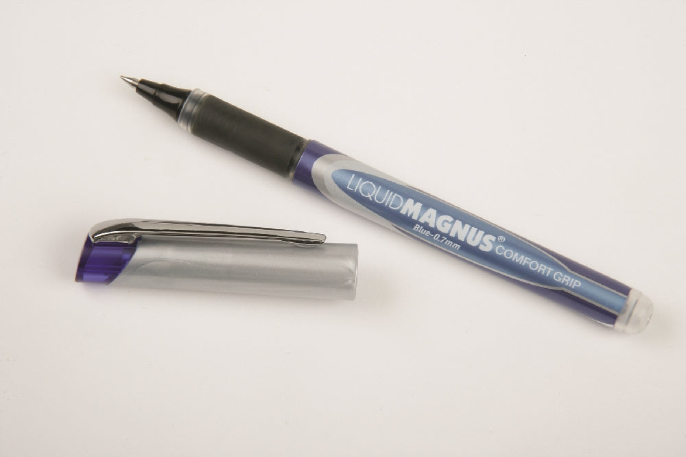 Image of SKILCRAFT® Liquid Magnus® Liquid Magnus Comfort Grip Rollerball Pen, Blue Ink, Fine Point Arrowhead 0.7mm, 4/Package, Case of 12 Packages