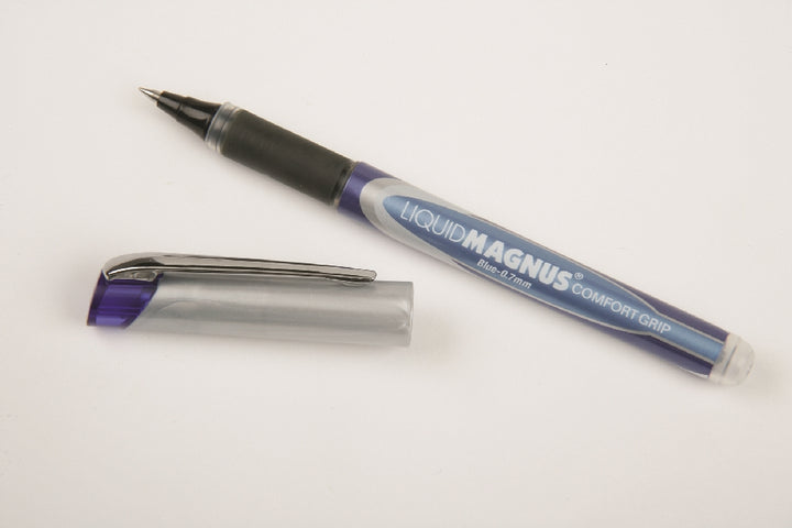 Image of SKILCRAFT® Liquid Magnus® Liquid Magnus Comfort Grip Rollerball Pen, Blue Ink, Fine Point Arrowhead 0.7mm, 4/Package, Case of 12 Packages